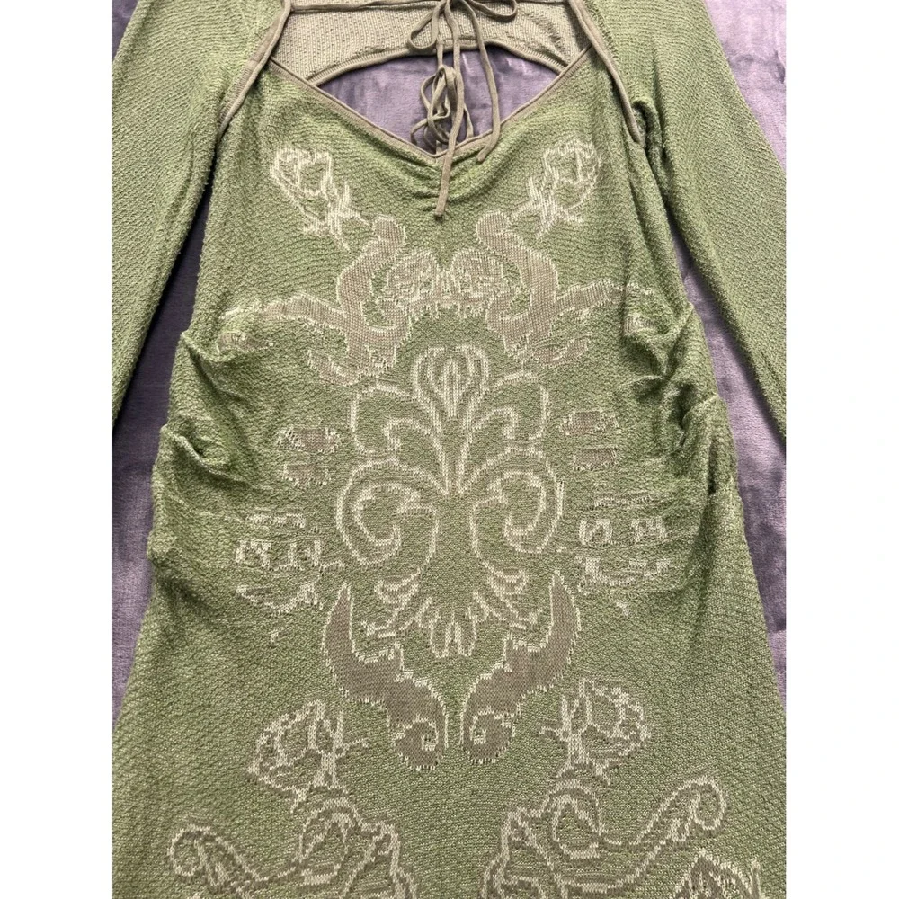 House of Sunny Law of Attraction Green Floral Jacquard Knit Midi Dress US 8 - Picture 6 of 14